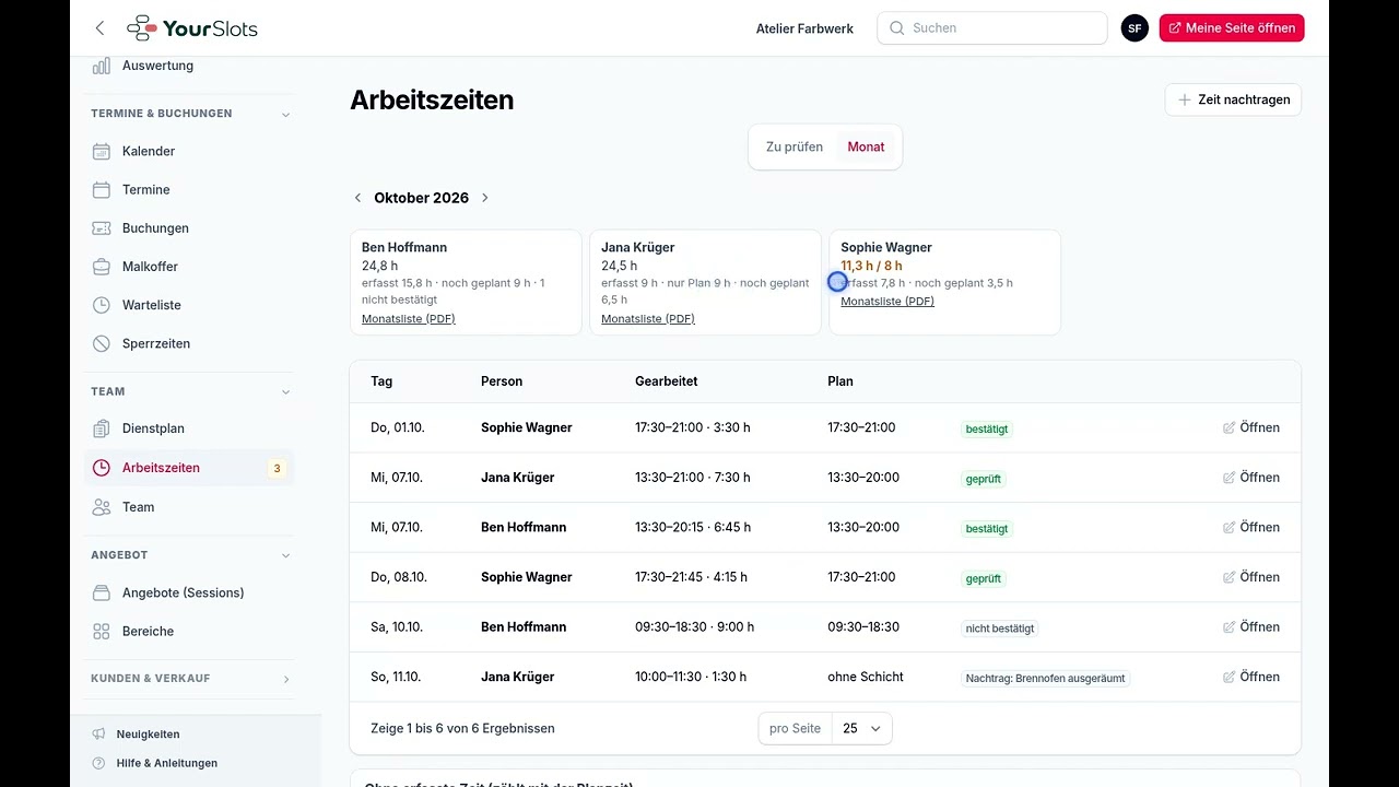 Vorschaubild: Arbeitszeiten und Verfügbarkeiten im Dienstplan