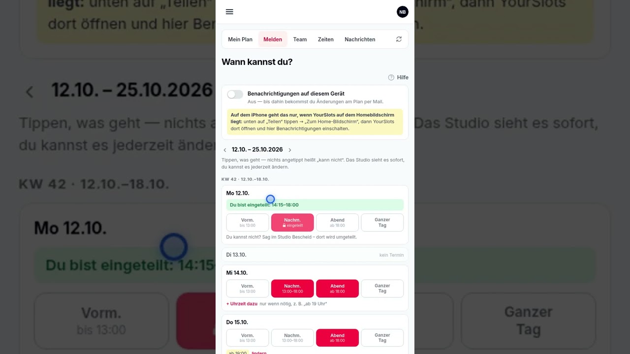 Vorschaubild: der Dienstplan am Handy einer Aushilfe