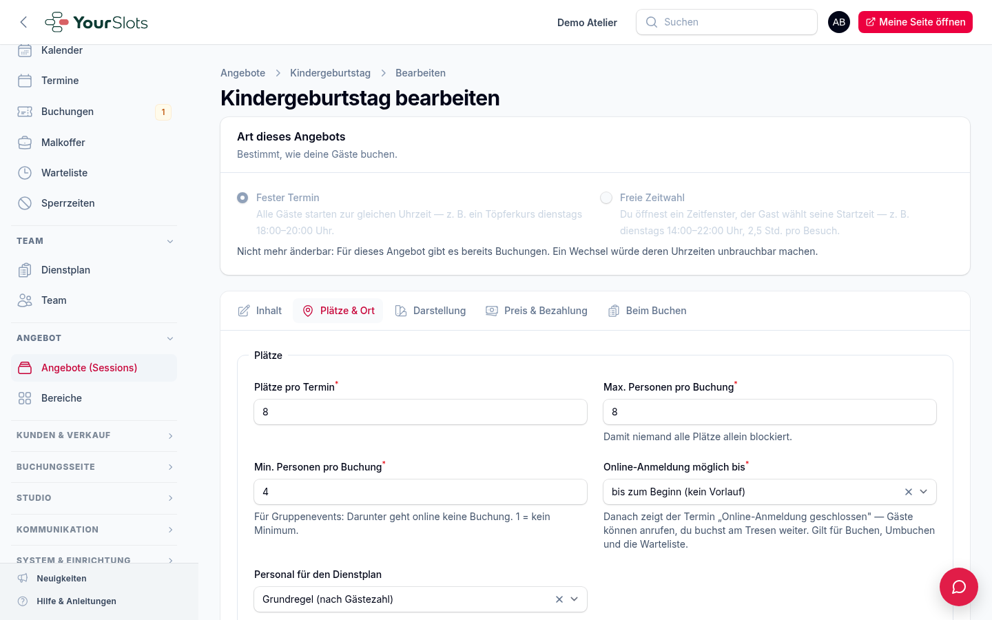 Im Angebot unter „Plätze & Ort“: Personal für den Dienstplan