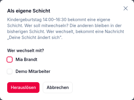 „Wer wechselt mit?“ – der Kindergeburtstag wird eine eigene Schicht. Wen du anhakst, der geht mit und bekommt eine einzige Nachricht