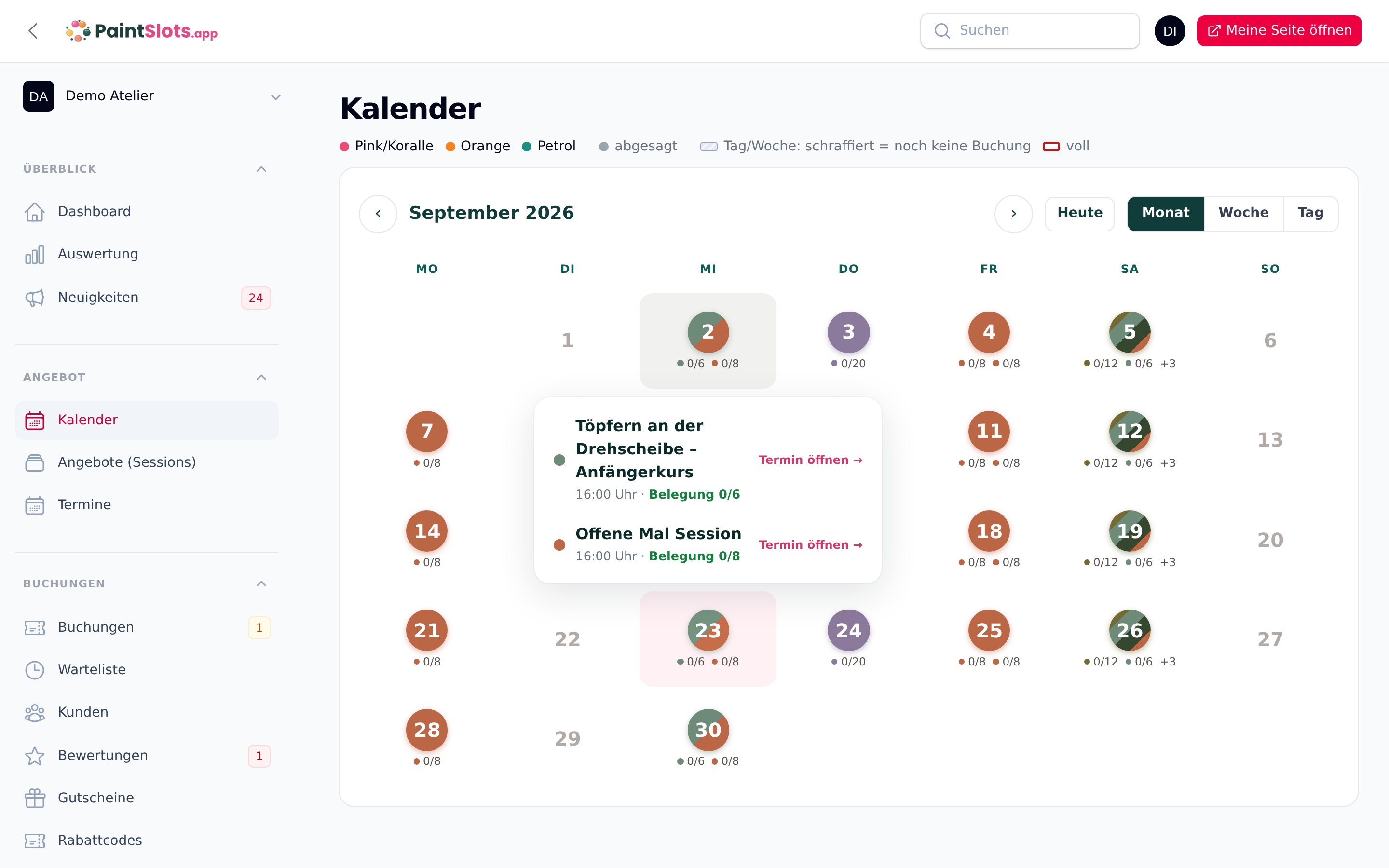 Kalenderansicht zur visuellen Terminplanung