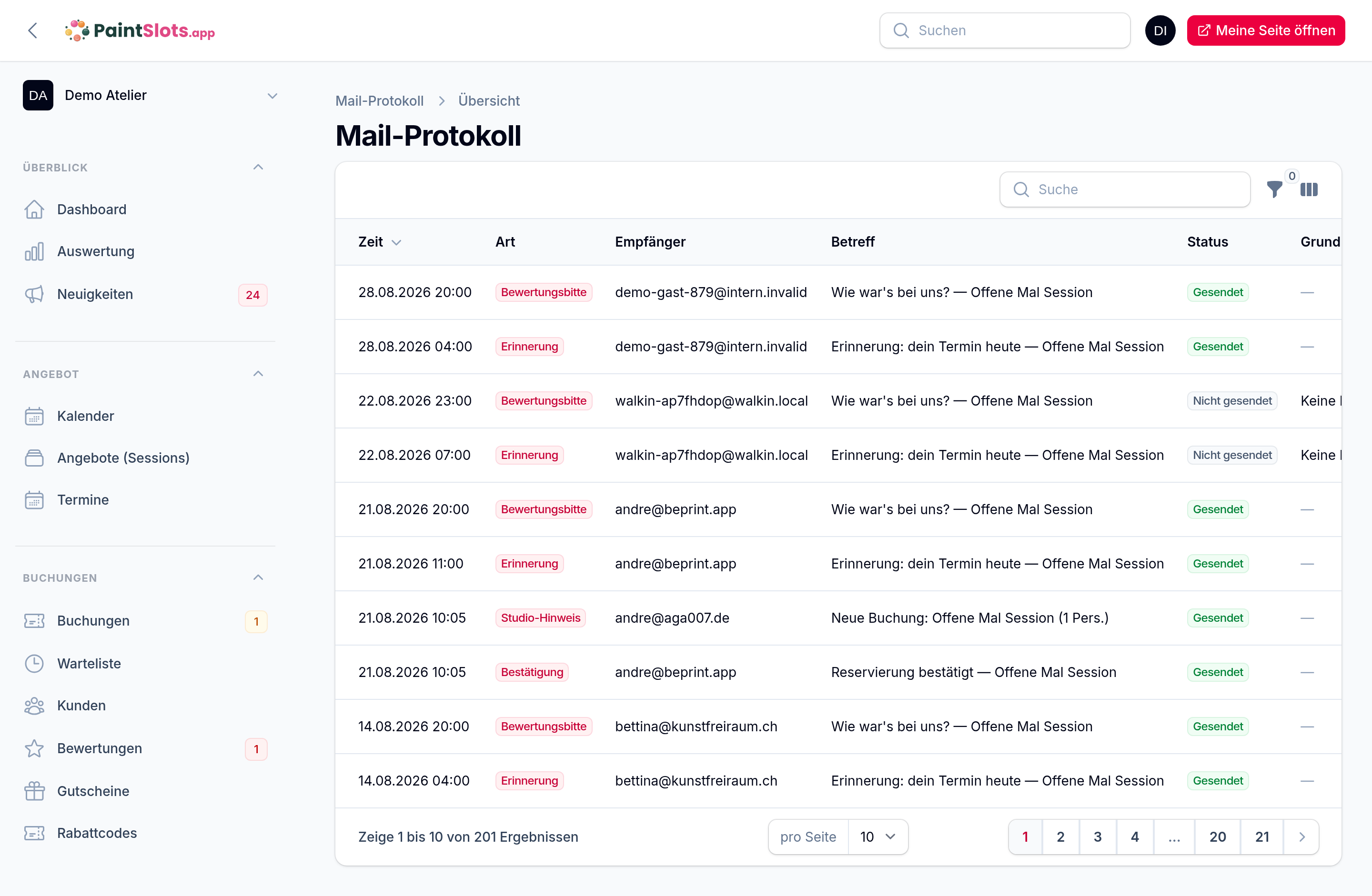 Mail-Protokoll – versendete Mails nachvollziehen