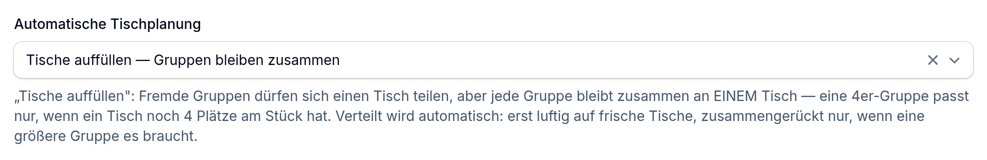 Die Auswahl im Angebot unter „Plätze & Ort“ – hier auf „Tische auffüllen“